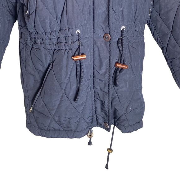 Bogner vintage black quilted long line jacket faux fur hood 4 - Picture 6 of 11